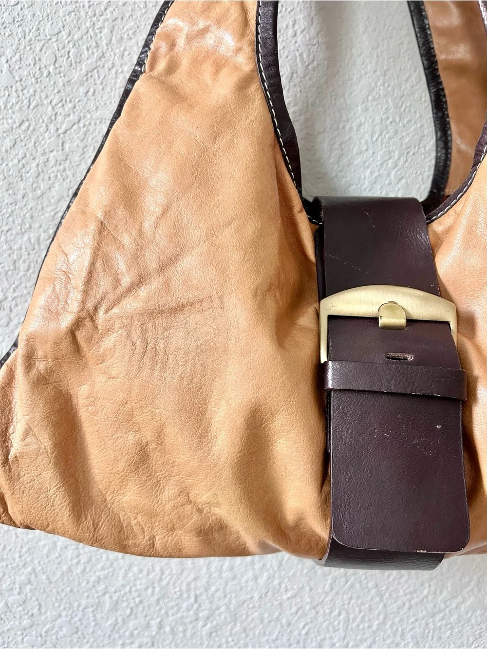 Sophia Visconti Tan Italian Leather Hobo Bag with Dark Brown Buckle